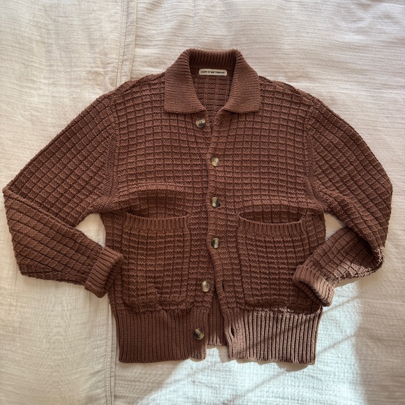 Every Other Thursday Waffle Knit Cardigan Sweater Brown Mens Small - Picture 1 of 5